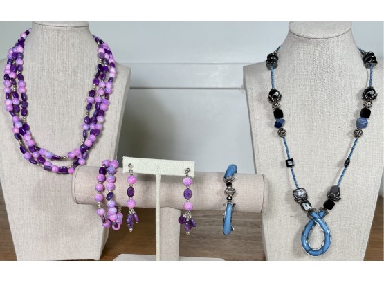 Colorful Beaded Necklaces With Matching Bracelets & Earrings