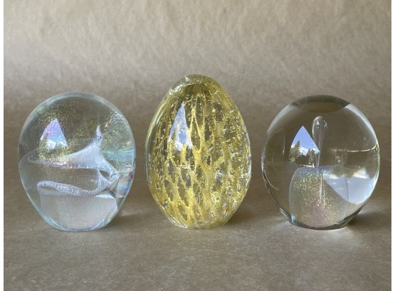 Assorted Glass Art Paperweights Some Are Marked
