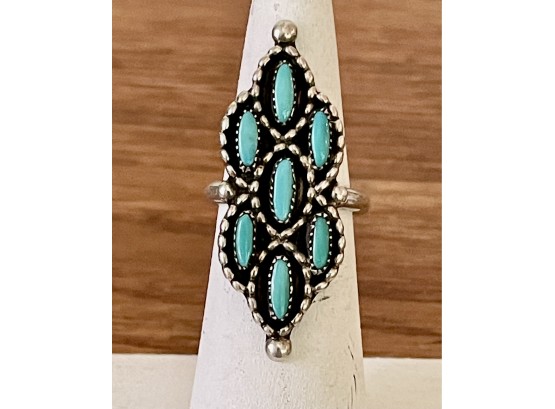 Vintage Petit Point Sterling Turquoise Ring
