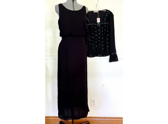Women's Beaded Crepe Skirt Set With NWT Fancy Top