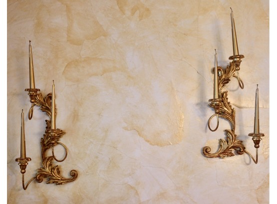 2 Gorgeous Antique Italian Palladio Gold Gilt Sconces