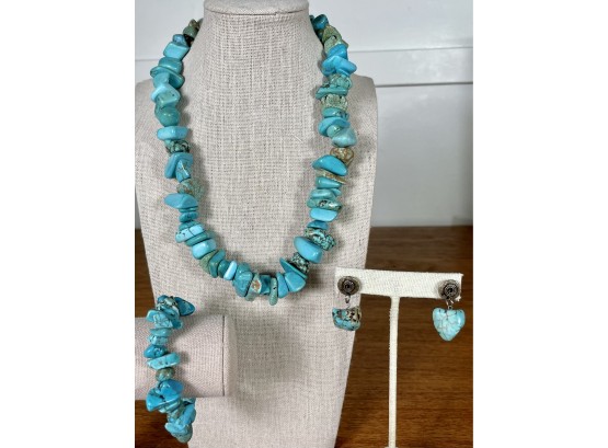 Chunky Turquoise Necklace, Bracelet, & Earrings