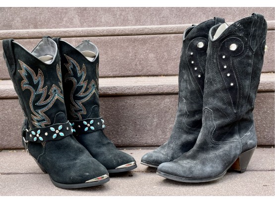 2 Pairs Of Women's Black Suede Boots