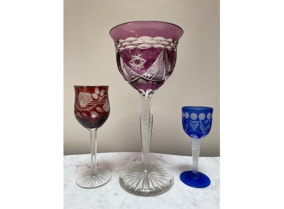 3 Cut To Clear Glass Goblets