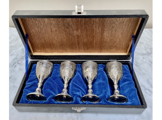 Set Of 4 Silver Plated Small Goblets In Original Box
