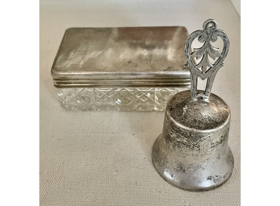Antique Sterling Bell With Sterling Topped Box