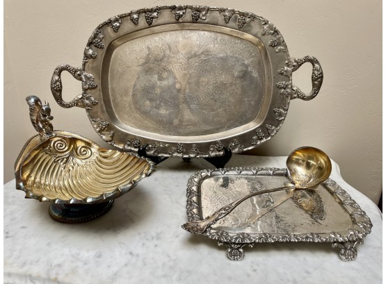 Assorted Silverplated Serving Trays, Bowl And Spoon