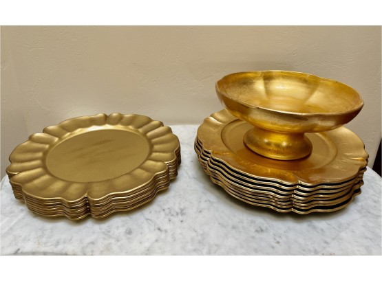 Gold Tone Charger Plates With Bowl