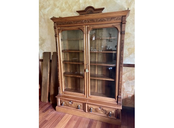Gorgeous Antique Hardwood China Cabinet With Locking Drawers And Adjustable Shelves