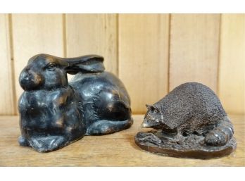 Metal Bunny & Raccoon Figurines