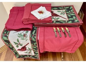 Christmas Napkins, Placemats, Runners, & Cheese Knives With Cardinal Theme