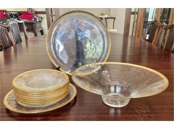 What Appear To Be Handblown, Gold Rimmed Plates And Serving Pieces