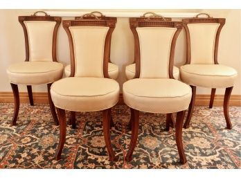 Set Of 6 Nicely Upholstered Antique Cherry Dining Side Chairs