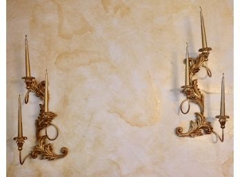 2 Gorgeous Antique Italian Palladio Gold Gilt Sconces