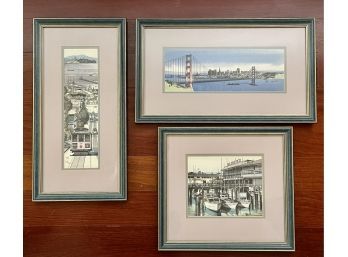 Set Of 3 Hand Colored Prints Of San Francisco Signed By Martin Tang