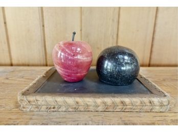 Antique Chalk Board And Stone Paperweights