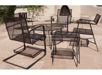 Black Mid Century Patio Set, Including 4 Chairs, Center Table And 2 Side Tables