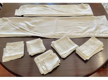 2 Vintage Oval Hemstitch Table Cloths With A Large Asortment Of Hemstitch Napkins