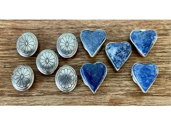 Lapis & Silver Toned Button Covers