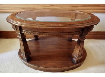 Small Oval Wood Glass Top Side Table
