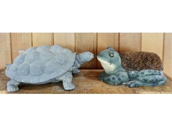 Cast Resin Turtle With Frog Boot Cleaner
