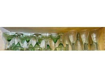 Set Of 12 Each Green Margarita And Tall Water Stemware