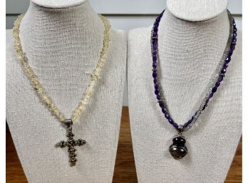 Sterling & Semiprecious Gemstone Necklaces With Citrine, Amethyst, & Labradorite