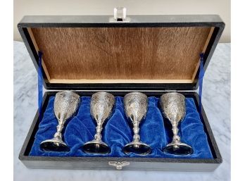 Set Of 4 Silver Plated Small Goblets In Original Box
