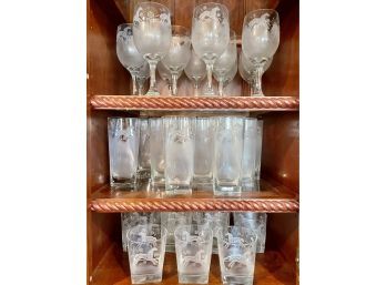 Set Of Etched Bar Glasses With Western Theme