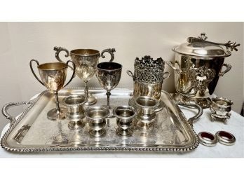 Silverplated Bar Serving Pieces And Goblet