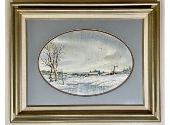 Framed Signed Winter Watercolor Scene