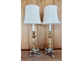 Ornate Brass Side Table Lamps With Shades