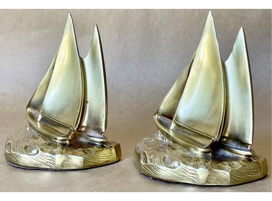 Vintage Brass Pm Craftsman Sailboat Bookends