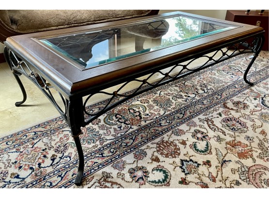 Glass Top Coffee Table With Heavy Iron Base