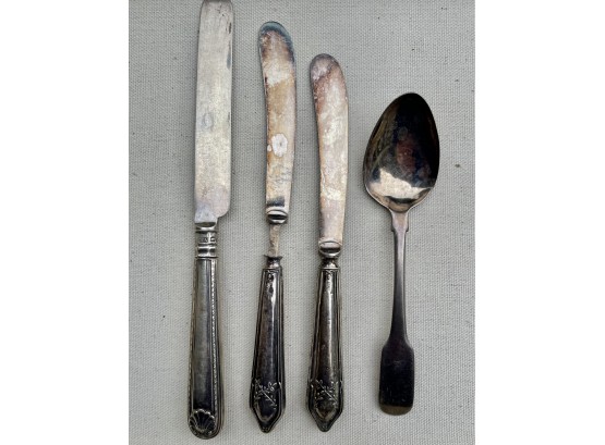 4 Pieces Of Antique Flatware That Appear To Be Sterling