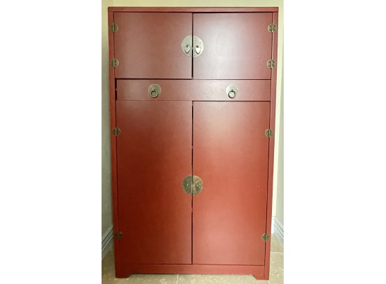 Red Painted Asian Themed Cabinet
