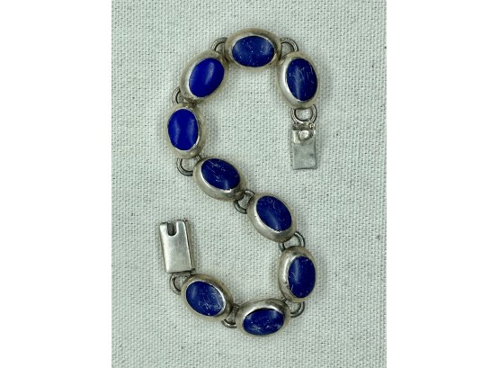 Vintage Sterling And Lapis Mexican Bracelet