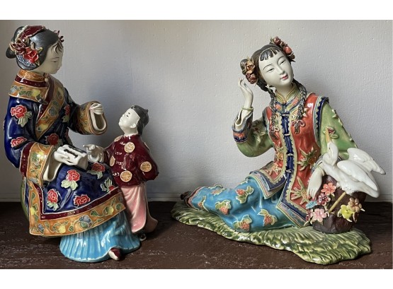 2 Antique Enameled Asian Figurines