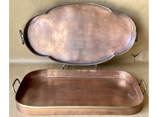 2 Large Copper And Brass Finish Trays