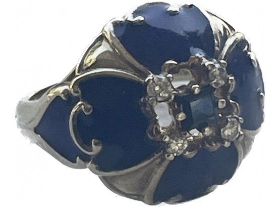 1988 Franklin Mint 14k 585 Ring With Blue Enamel And Clear And Blue Stones