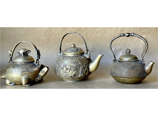 Collection Of Brass Chinese Teapots