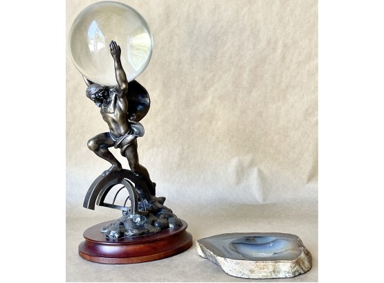 Stuart Feldman 'Atlas' Sculpture With Glass Ball
