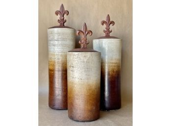 3 Ombre Ceramic Vases With Lids