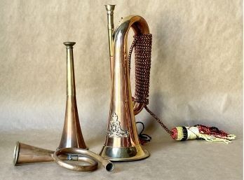 3 Decorative Copper And Brass Horns