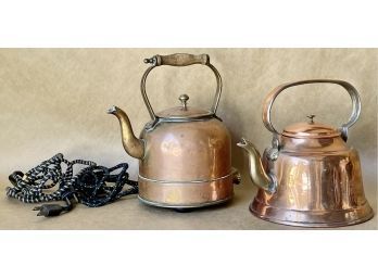 2 Vintage Copper Tea Kettles, One Is Electric