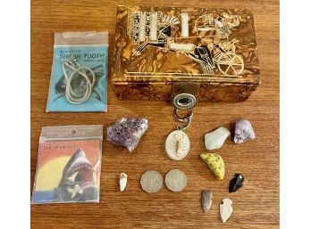 Box With Sharks' Teeth, Stones, Amethyst, Arrowheads, & Scorpion