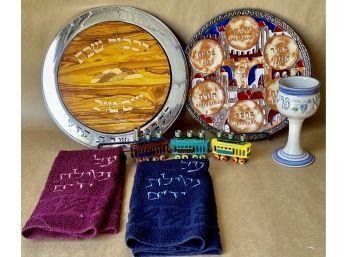 Assorted Judaica Including Sader Plate & Menora