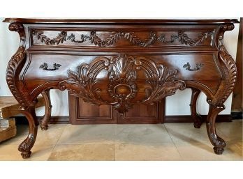Ornate Carved Entry Table With 2 Drawers