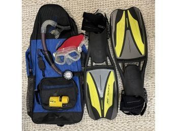Assorted Scuba Diving Gear, Including Fins, Masks, Dive Knife And Snorkel