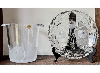 Irish Rose Etched Crystal Wine Bucket With Platter